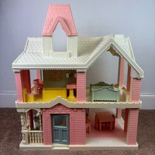 Vintage Playskool Grand Victorian Dollhouse 1991 With Furniture Pink White