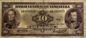 VENEZUELA - 10 Bolivares - June 18, 1959 - Pick-31d - FREE USA Shipping!