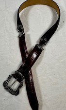 Late 90s Vintage Brighton Brown Croc Embossed Leather Western Belt Boho