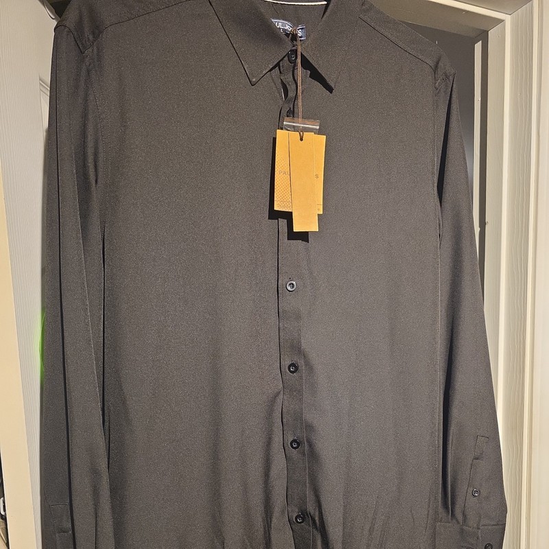 PJ Paul Jones Mens Black Dress Shirt Stretch Button Down Long Sleeve Large