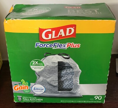Glad ForceFlexPlus Tall Kitchen Drawstring Trash Bags Gain + Febreze 13 Gal 90ct