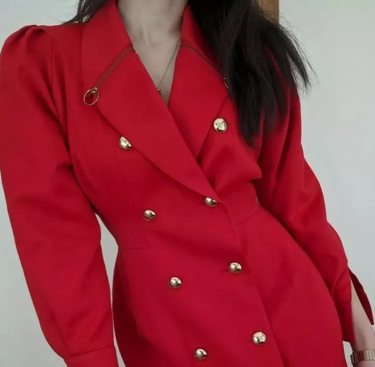 Red belted clearance trench coat