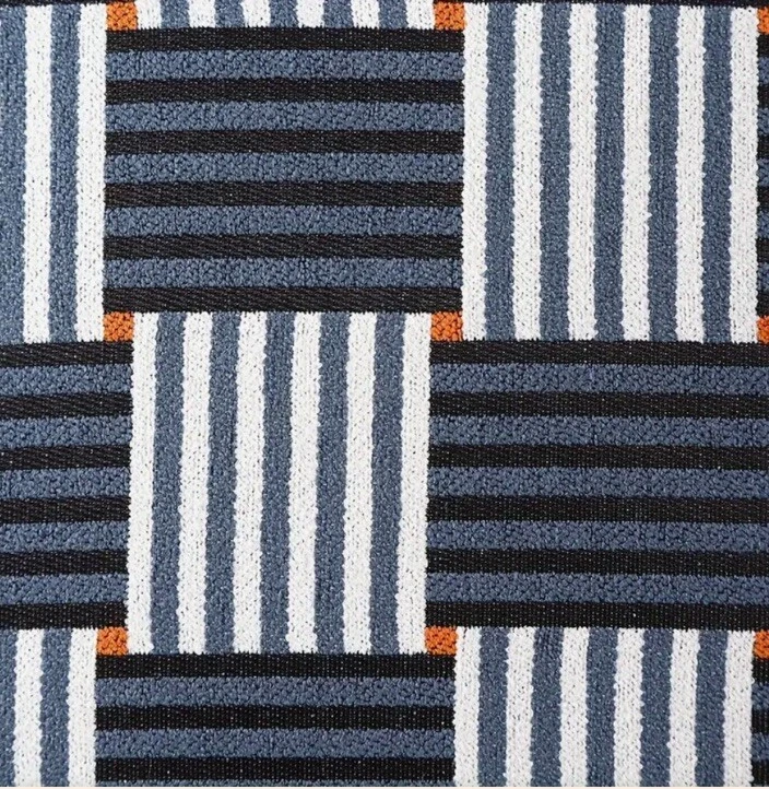 Navy Blue White Stripe Plaid Jacquard Canvas Throw Pillow Cover Home Decor 18x18 - Image 4 of 4