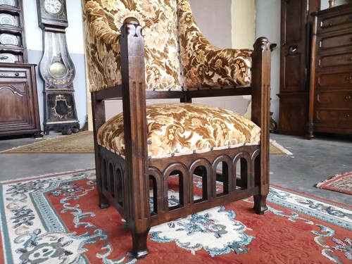 POLTRONA IN MASSELLO INTEGRA ORIGINALE EPOCA 900' RESTAURATA - Picture 12 of 24