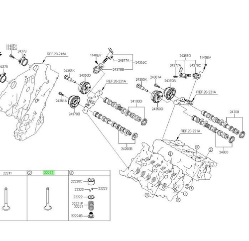 KIA K900 2018-2020 STINGER 2017-2023 VALVE EXHAUST 22212 3L100