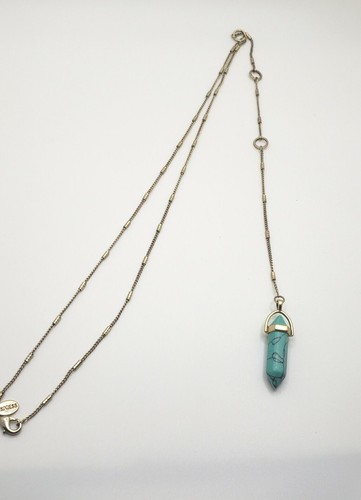 Boho Turquoise Blue like Gold Color Express Chain Necklace, Pendant. 20" inches 