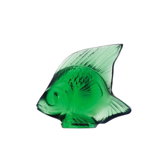 LALIQUE 緑色 ガラス 魚の置物 Factory New Lalique France Fish Sculpture in 'Emerald Green' with