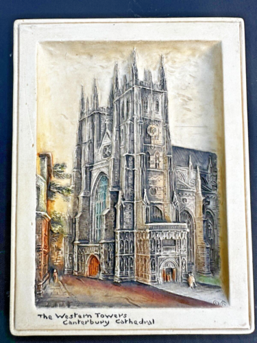 OSBORNE IVOREX Plaque - The Western Towers Canterbury Cathedral, Antique 8” x 6" - Picture 1 of 5