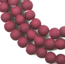 6mm Matte Frosted Neon Rubberized Glass Round Beads - Maroon / Amaranth 16"