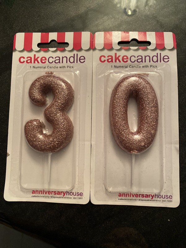Rose Gold “3” and “ 0” Glitter Candles
