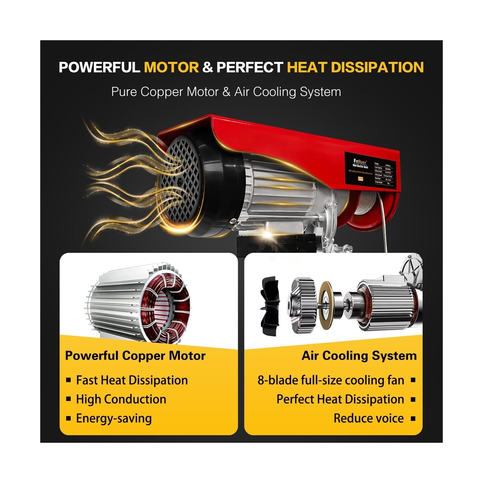 440 lbs Lift Electric Hoist, 110V Electric Winch with Zinc-Plated Steel Wire,...