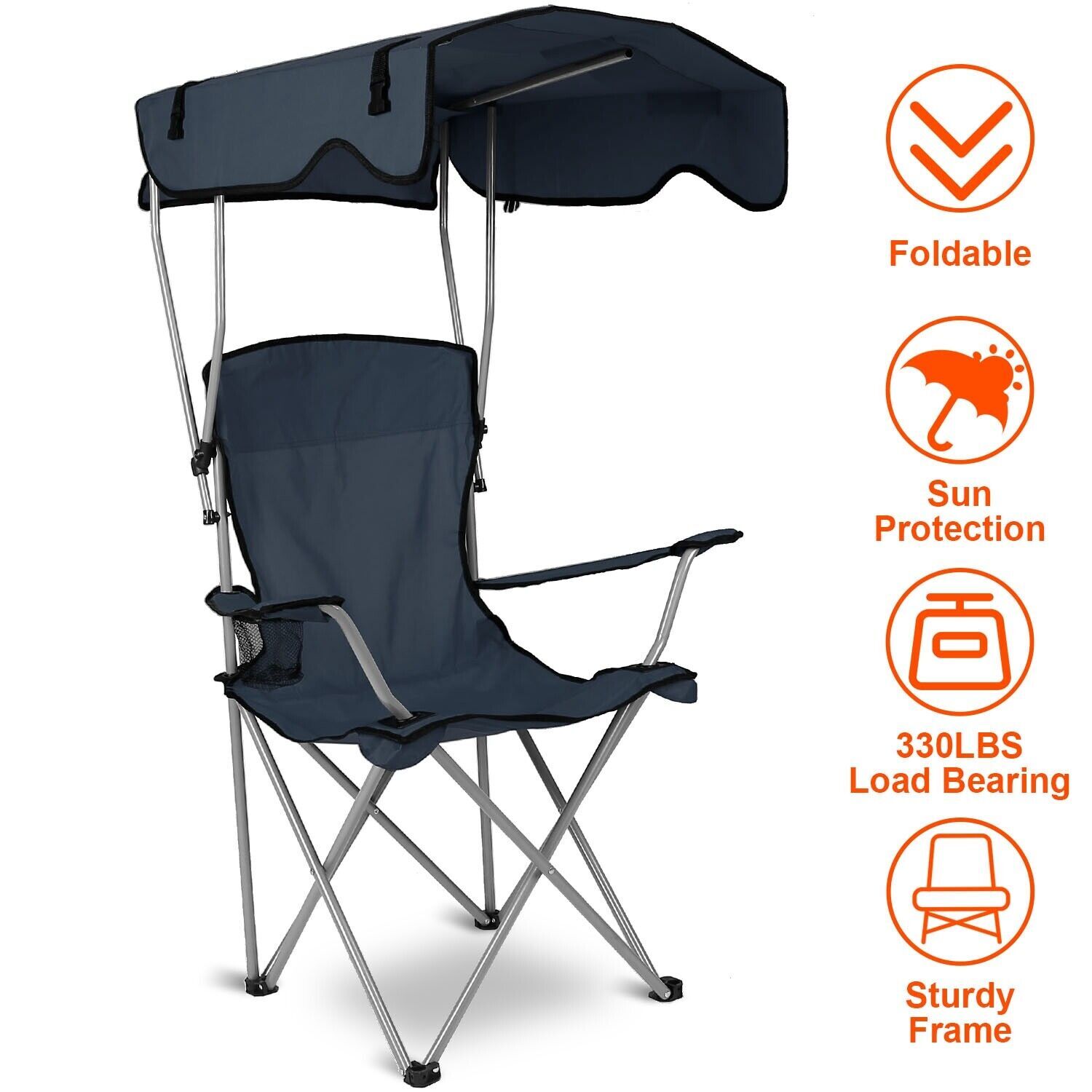Chair Sun Protection Portable Outdoor Folding Chair W/ Cup Holder Camping
