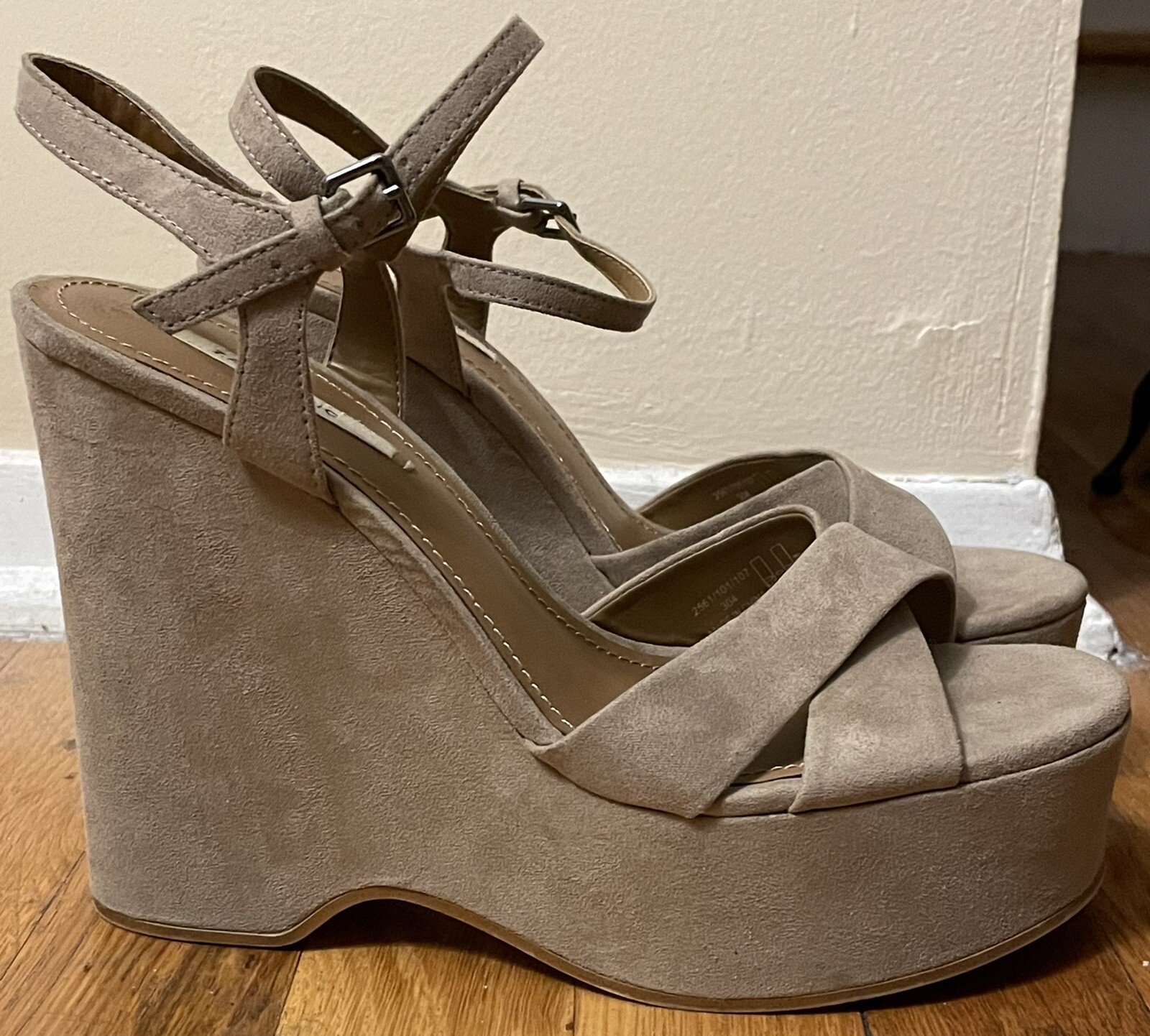 ZARA BASIC beige tan ultra suede strappy wedges w… - image 3