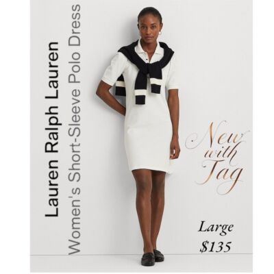 Lauren Ralph Lauren Women White Polo Dress Sz Large Casual Short Sleeve  $130 | eBay