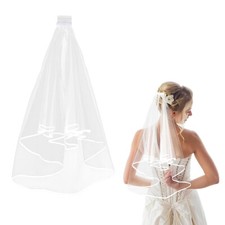 Amaxiu Short Wedding Bridal Veil with Comb, 2 Tier Tulle Bride Veil Elbow Len...