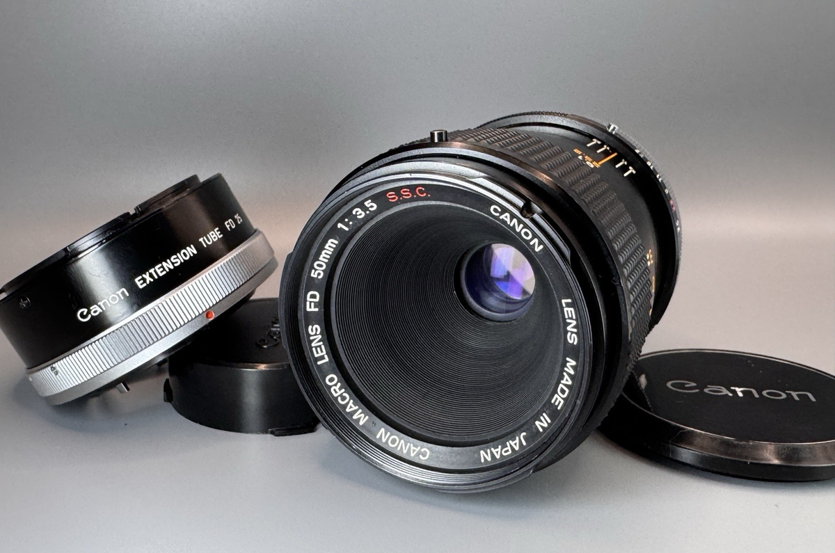 Canon MACRO LENS FD 50mm F3.5 延長チューブセット Exc+5] Canon FD Macro 50mm f3.5 Lens w/Canon FD 25mm