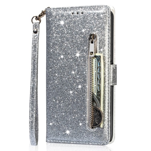 For Xiaomi Redmi Note 11s 10s 9s 8 Pro Glitter Wallet Case Card Zip Flip Cover - Picture 16 of 18