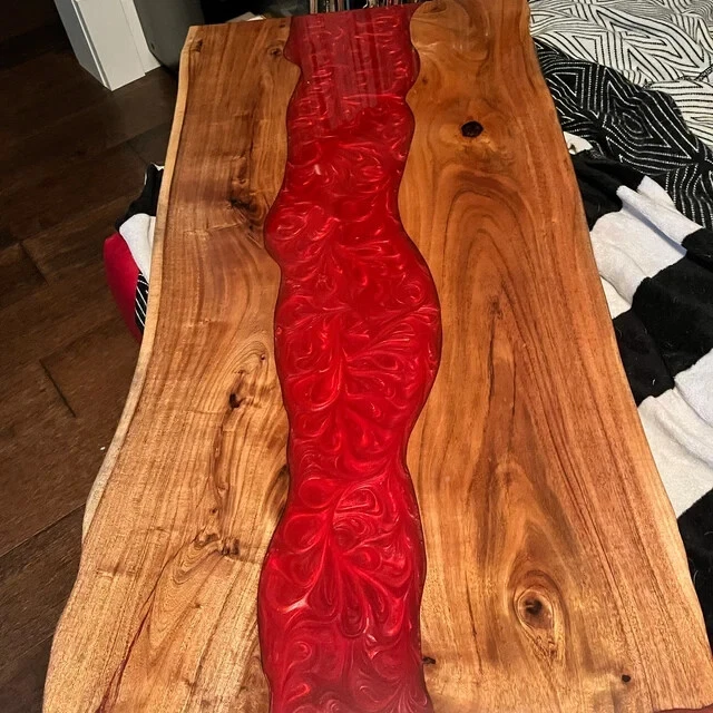 Red Epoxy Table Top , River Coffee Table, Wood Dining Table Decor - Image 3 of 3