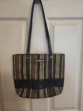 Longaberger Homestead Legacy Brown Tan Striped Tote Bag Purse 12 x9 x3.5