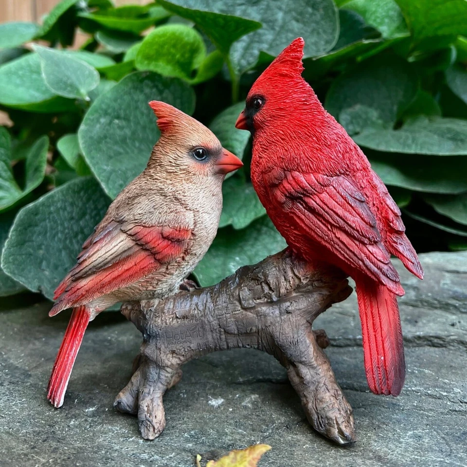 Estatuilla realista cardenal pareja en tocón de árbol jardín arte decoración Foto 4 de 4