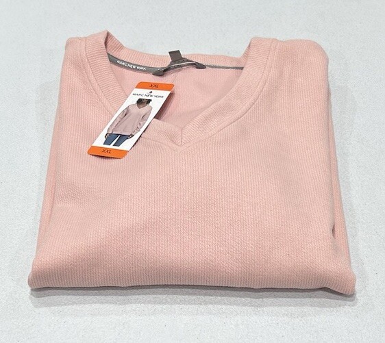 Marc New York Women's V-Neck Long Sleeve Textured Pullover, Rosewater, Size 2XL