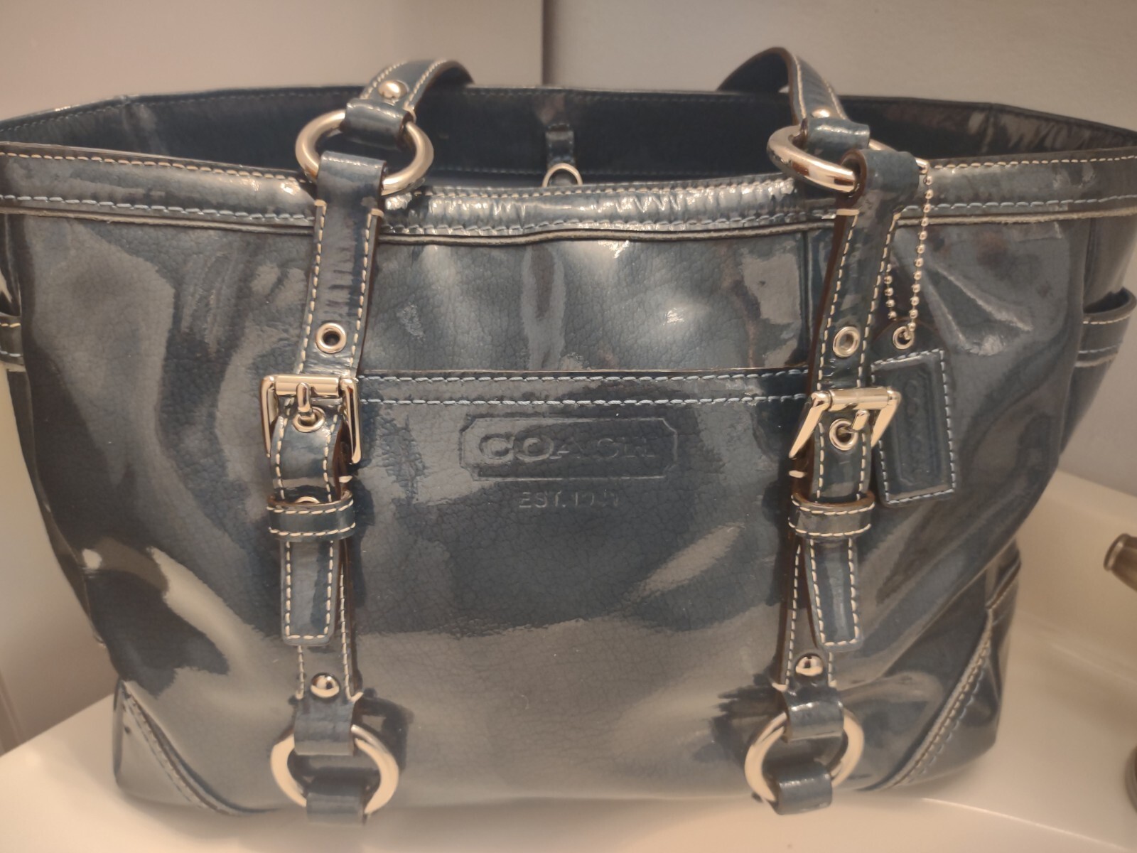 COACH Blue Patent Leather Gallery Tote  F06Q-10380