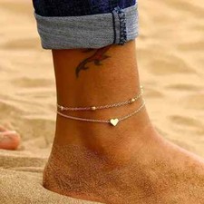 Mini Love Heart Thin Chain Anklet Set Simple Minimalist Ankle Bracelet Golden