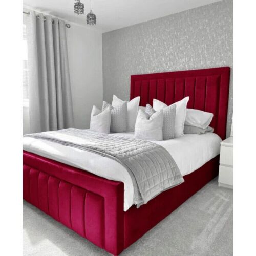 New Line Style Upholstered Panel Luxury Bed Frame in Plush Velvet in All Colours