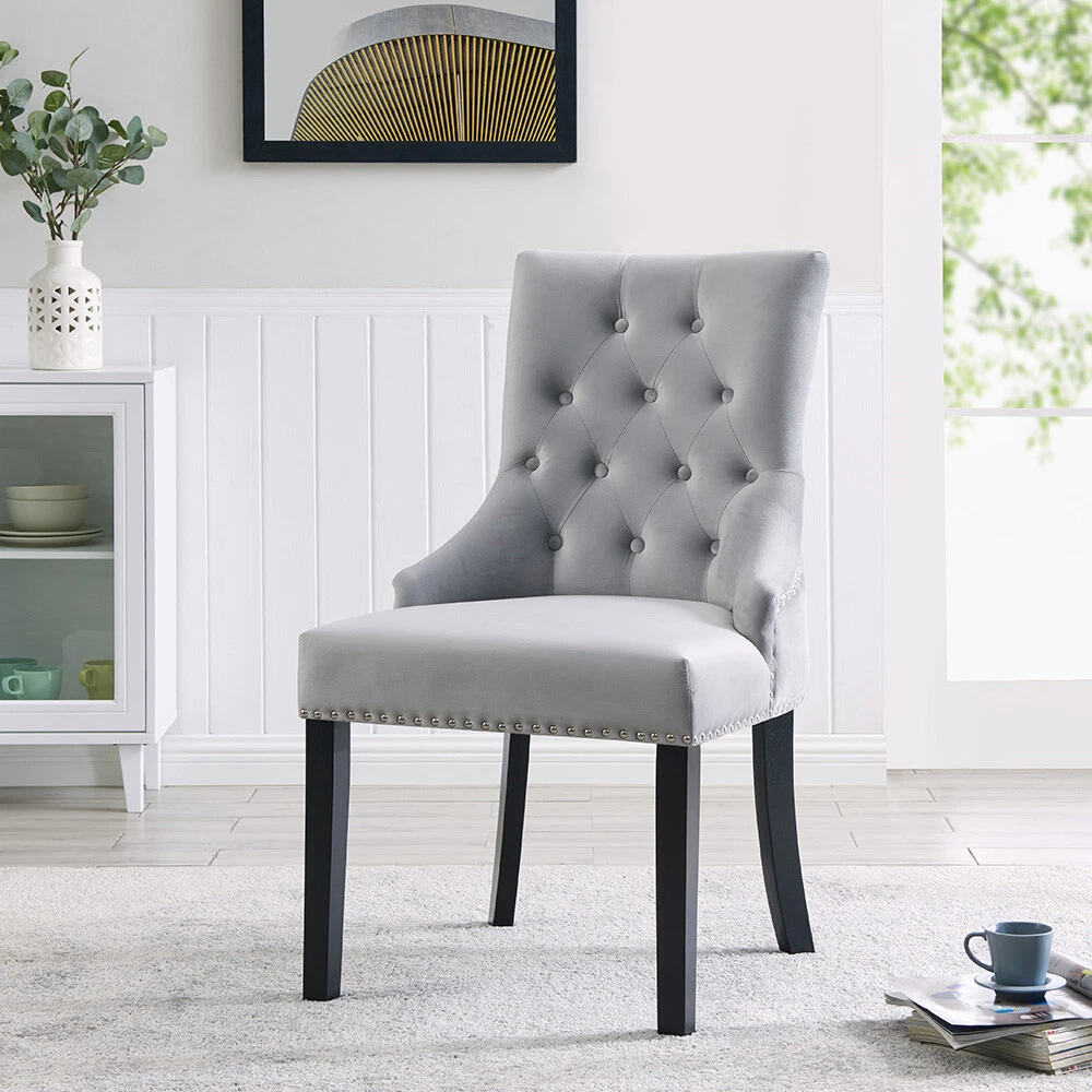 Velvet Studded Dining Chair Accent Wing Button Back Occasional