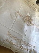  Seiden Leinen Bettüberwurf/Tuch bestickt Prunkmonogramm  273/190 cm um 1890