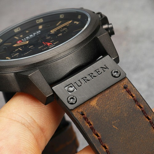 CURREN Orologio Uomo Militare Sport Cronografo Pelle Fanteria Reloj Para Hombre - Foto 13 di 25