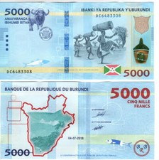 BURUNDI 5000 Francs UNC Buffalo Banknote (2018) P-new Prefix DC Paper Money