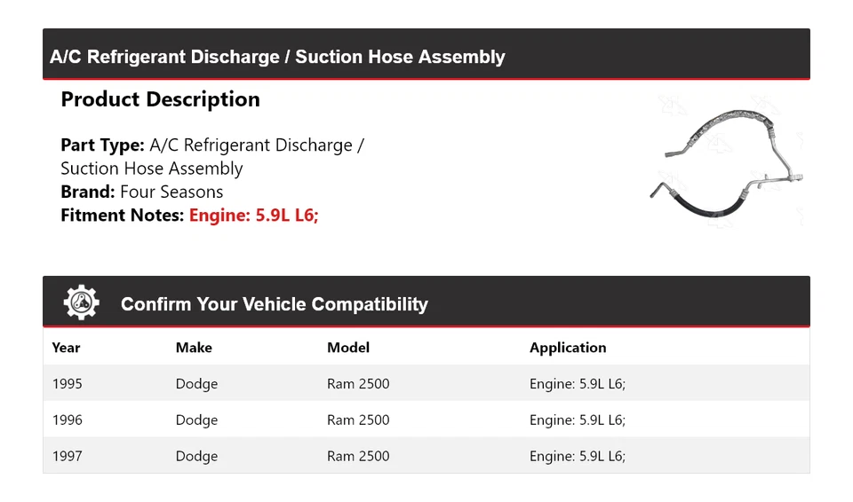 Conjunto de manguera de línea de succión de descarga para Dodge Ram 2500 1995-97 4 estaciones 1996 Foto 2 de 4