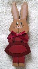 Wooden Hand Painted Handmade Shelf D cor  Girl Bunny  Red Dress with Red Bow