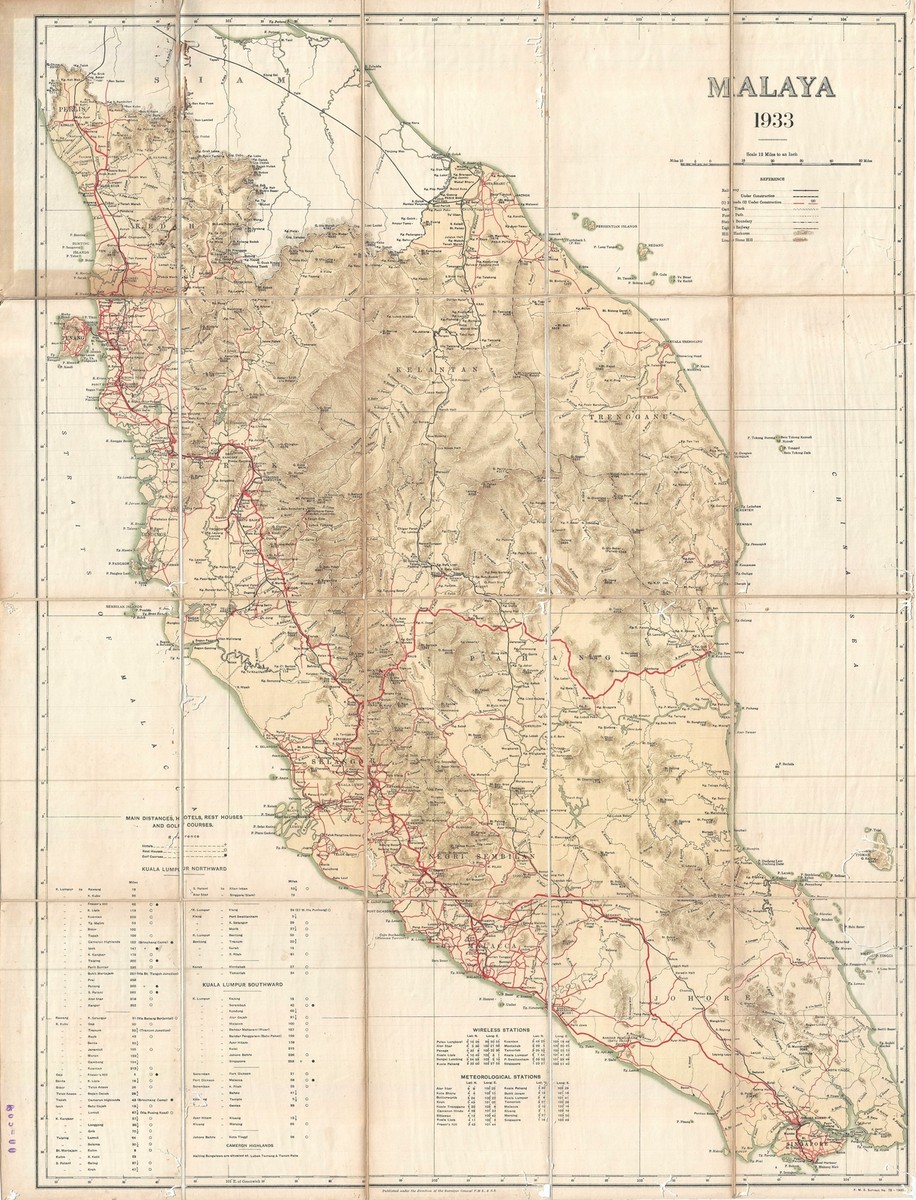 1933 F.M.S. Survey Map of Singapore and Malaya (Malaysia) | eBay UK