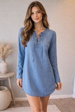 Cloth & Stone long-sleeved chambray tunic dress with a lace-up neckline Size M