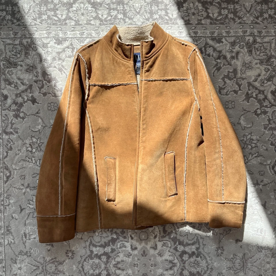 GAP Calf Suede Sherpa Lined Western Jacket Brown Tan Size M - Image 4 of 4