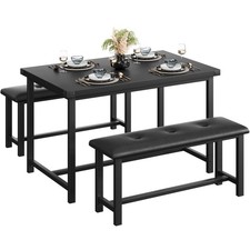 Dining Table Set for 4 with 2 Upholstered Benches Space-Saving Kitchen Dining