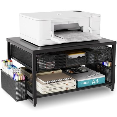 Metall Druckerständer 2 Ebenen Schreibtisch Organizer mit Schublade & 2 Stifthalter 50x32x25cm