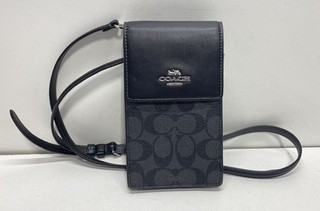 Coach Charcoal Black Signature Canvas Phone Crossbody Bag Silver Hardware