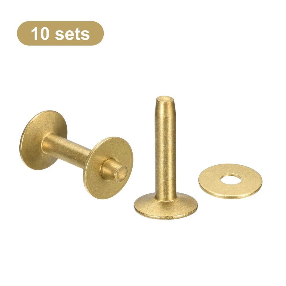 10 Set Ottone Rivetti e Sbavature,9x3.3x21mm Ottone Rivetto Chiusura,Oro Tono - Immagine 3 di 4