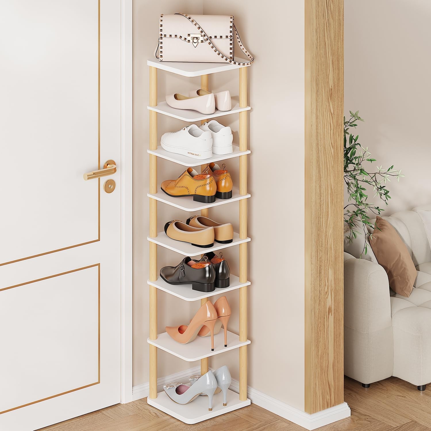 Vertical Shoe Rack, 8-Tier Tall Narrow Shoe Organizer for Entryway, Closet, D...