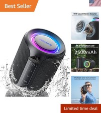 Waterproof Bluetooth Speaker with 15W Stereo Sound  Light Show, Black