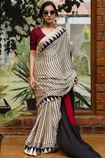 Women Malgudi Silk Ajrak Printed Saree with Blouse Piece