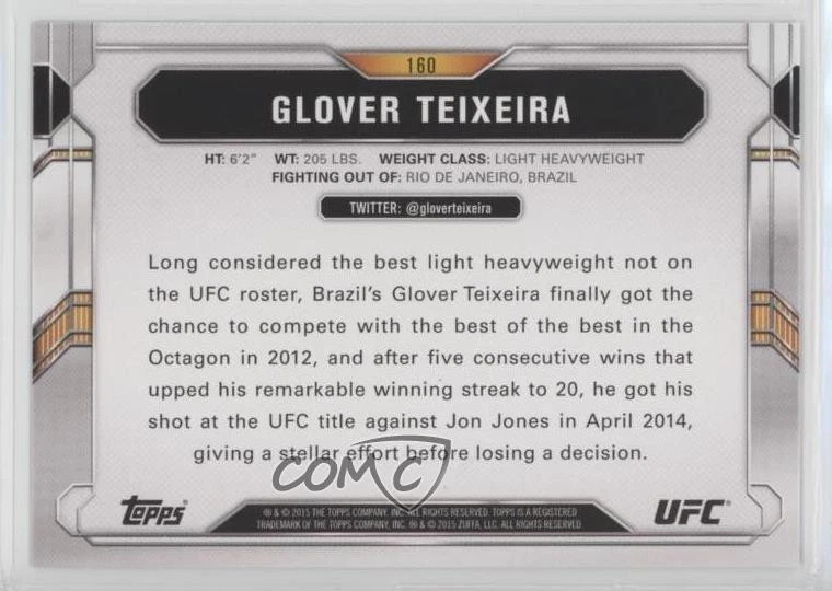 2015 Topps UFC Chronicles Glover Teixeira #160 - Image 2 of 2