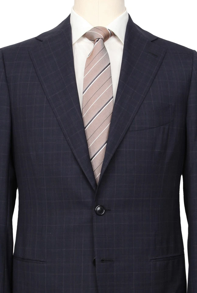 Cesare Attolini Dark Blue Wool Blend Window Pane Suit - 36/46 - (CA216222) - Image 2 of 4