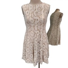 Gabby Skye Cream Nude Sleeveless Lace Fit Flare Retro 60s Style Dress 14 XL (A1)