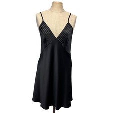 VTG S Natori Black Lingerie Slip Dress Criss Cross Strappy Nightie Satin Elegant