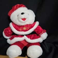 Snowflake Teddy Bear Plush Stuffed Med Christmas White 2000 Vintage Red Velvet
