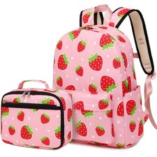 Strawberry Backpack for Girls Elementary School Girls Backpack with Lunch Box...